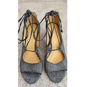 Talbots Denim Look Hillary Strappy Lace Up Peep-Toe Ankle Tie Pump Heels Size 8M